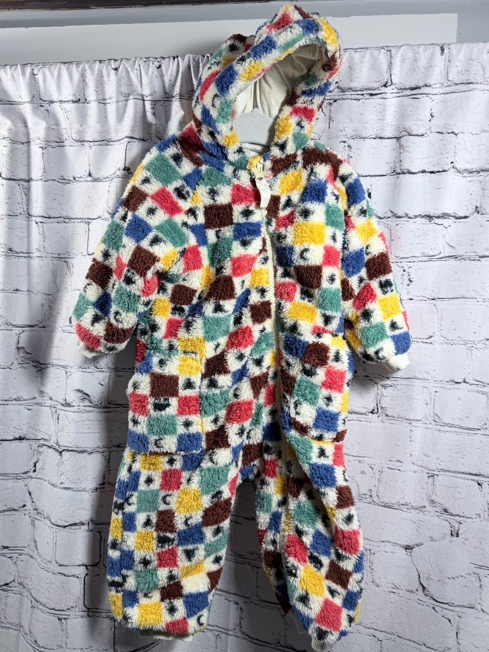 Hanna Andersson Multicolor Checker Fleece Hooded Snow Bunting